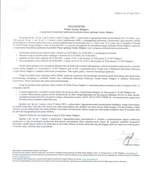 PONOWNE KONSULTACJE SPOŁECZNE PROJEKTU PLANU OGÓLNEGO