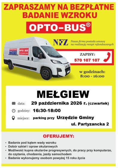29.10.2026 r. godz. 16.30-18.00 OPTO-BUS W MEŁGWI